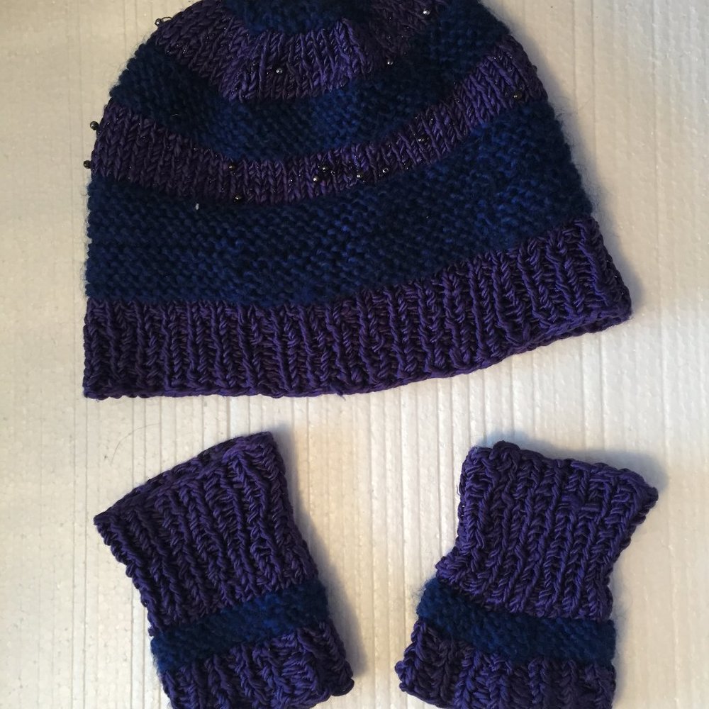 3/$15 Handcrafted Beaded Winter Hat with Wrist Warmers